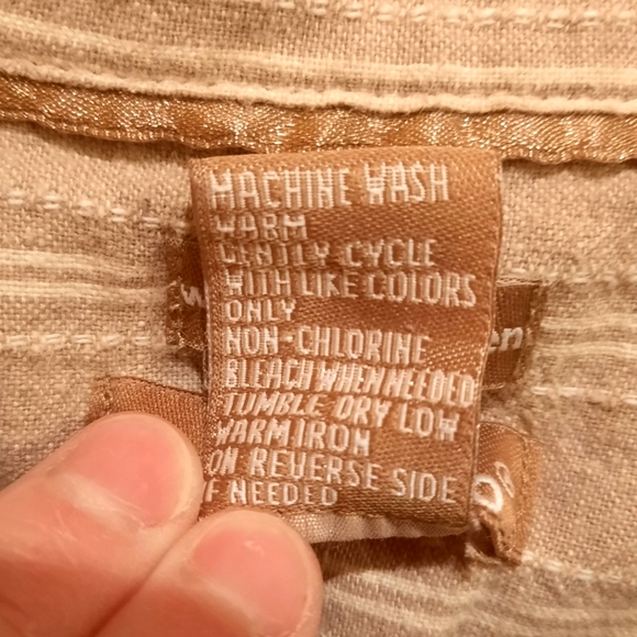 Bruno Tan/Cream Linen Blend Striped Button Down Shirt size XL - Picture 6 of 6